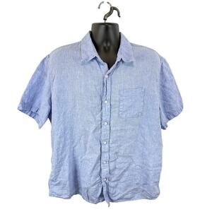 LL Bean Linen Button Up Shirt XL Reg Light Blue 100% Linen Short Sleeve Summer